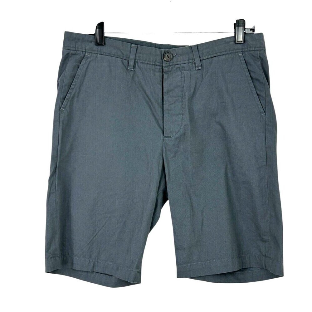 AllSaints Short Mens W30 Gray Cobalt Chino Cotton Regular Fit Button Fly Casual